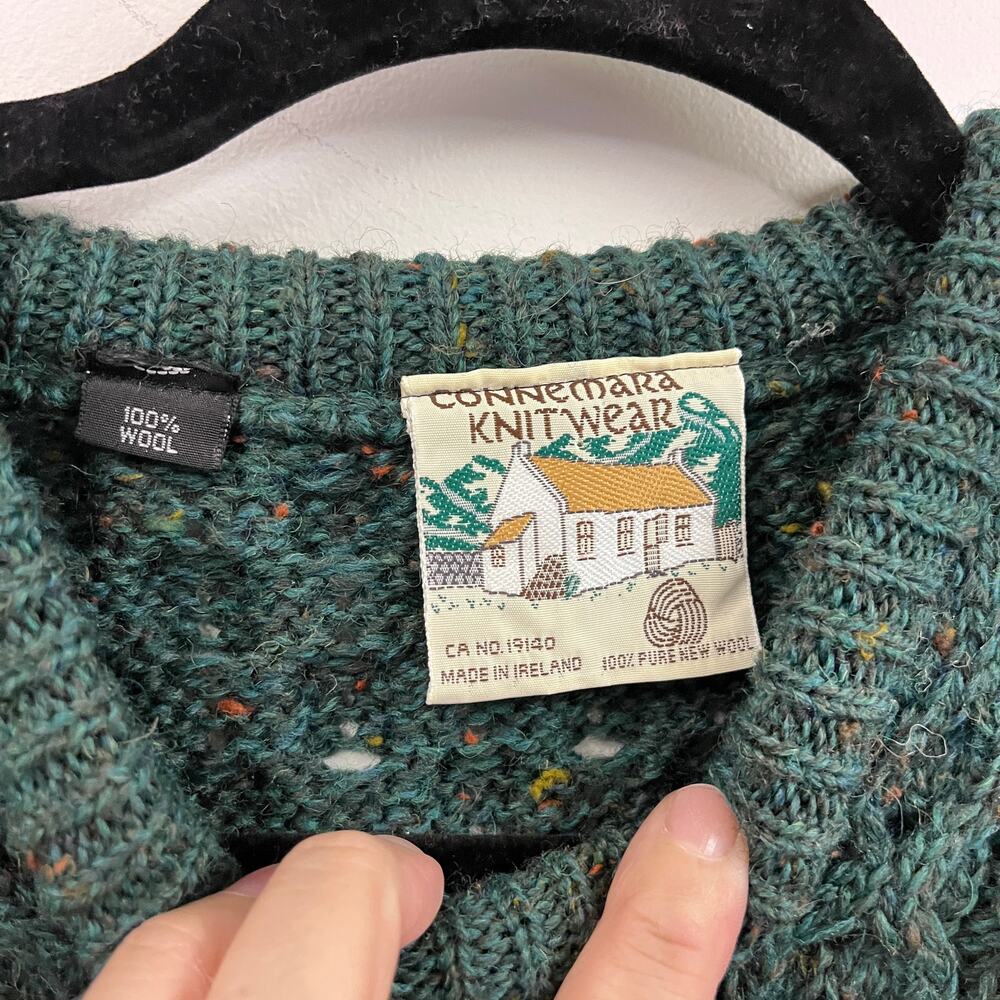 Vintage Connemara Men's XXL crewneck cable knit fisherman sweater dark green - Picture 4 of 5